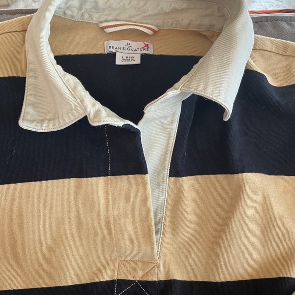 L.L. Bean Signature Black and Tan Wide-Stripe Rugby Shirt size large - Picture 3 of 5